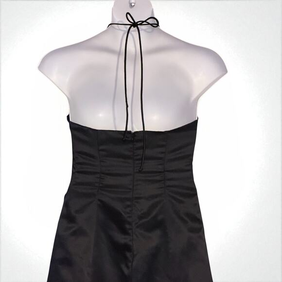 Vintage 80s Jump Apparel Black Halter Prom Gown 11/12 Rhinestone Trim Crinoline - Picture 12 of 16